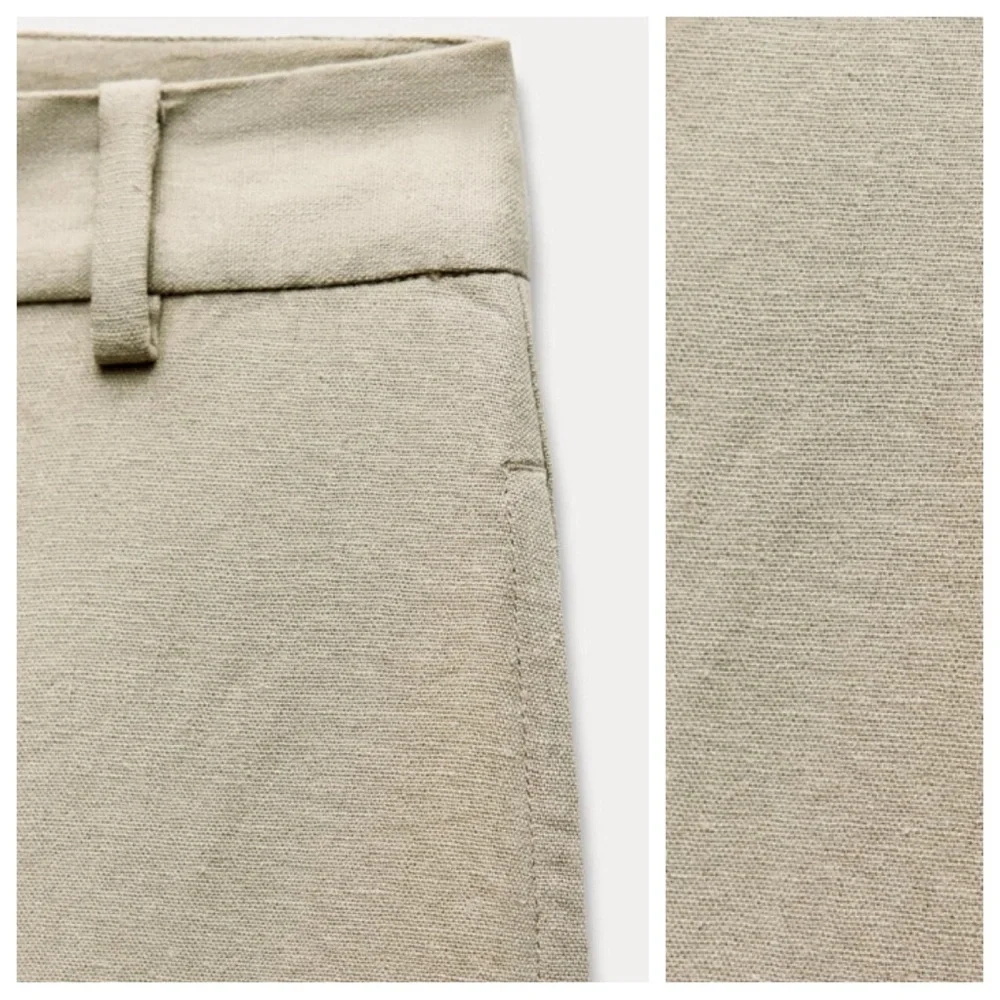 NWOT. Zara Beige Linen Blend Wide Leg Pants. Size S.